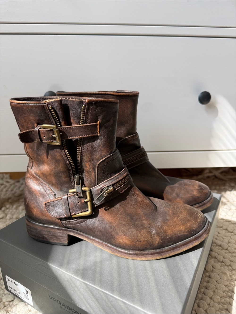 Treasure & Bond Brown Distressed Leather Buckle Moto Boots 8